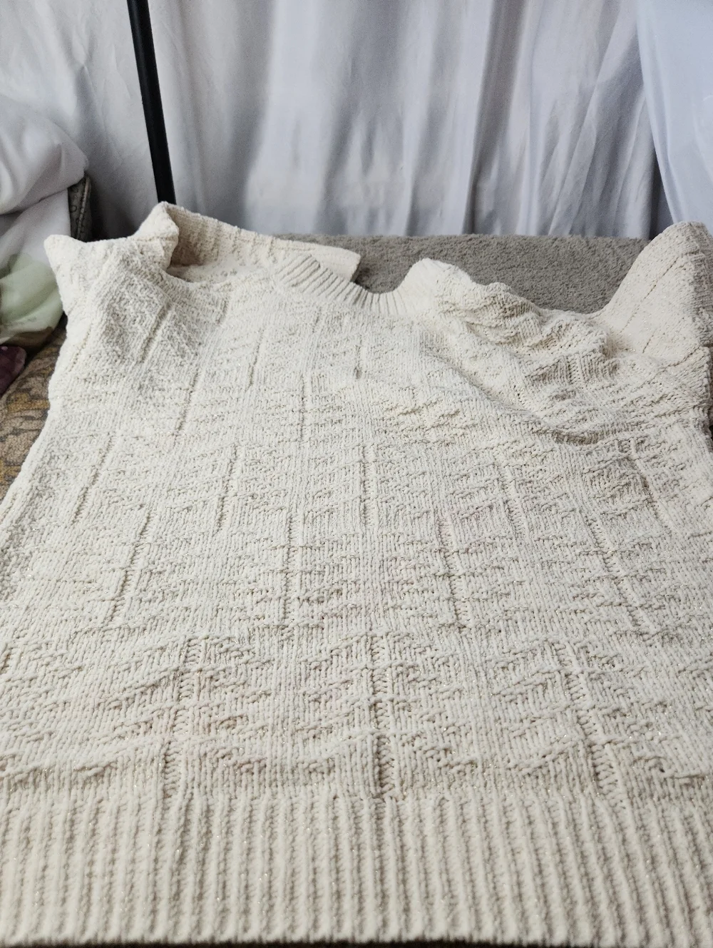 Women's Cream With Metallic Strand Pullover Long Sleeve Sweater - Weatherproof L